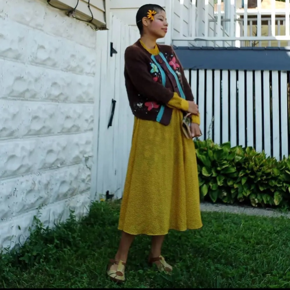 Yellow/Black polka dot 1970’s vintage corset dress!